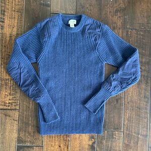 LL Bean Mens Commando Sweater Medium Navy Blue Crewneck 100% Merino Lambs Wool